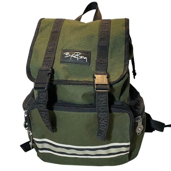 Bjorn Borg Other - Retro Bjorn Borg Dark Green & Black Canvas Backpack With Striped Design and Pock